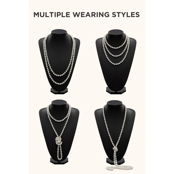 1920s Flapper Accessories Set Costume Headband Necklace Gloves Pearl - Picture 6 of 7